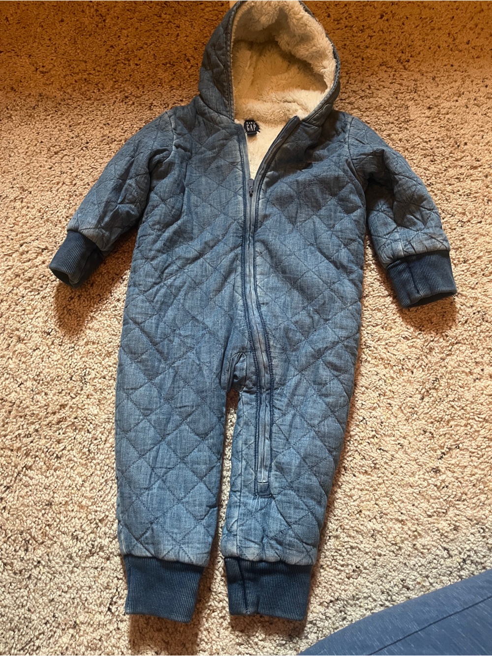 GAP Quilted Denim Hooded One-Piece in Blue with Cream Lining NWOT